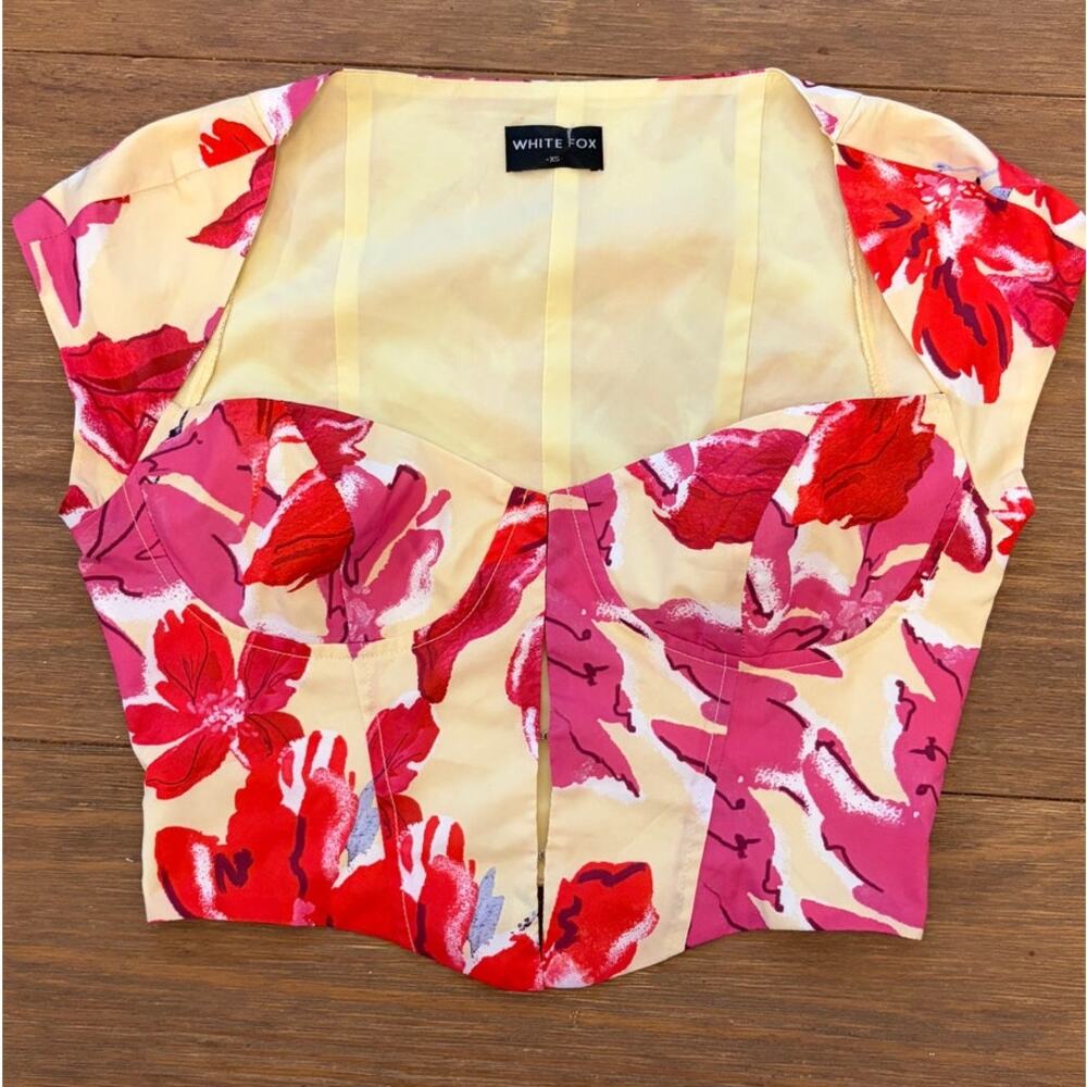 White Fox Floral Corset Crop Top Women’s XS Pink Red Cream Bustier Y2K